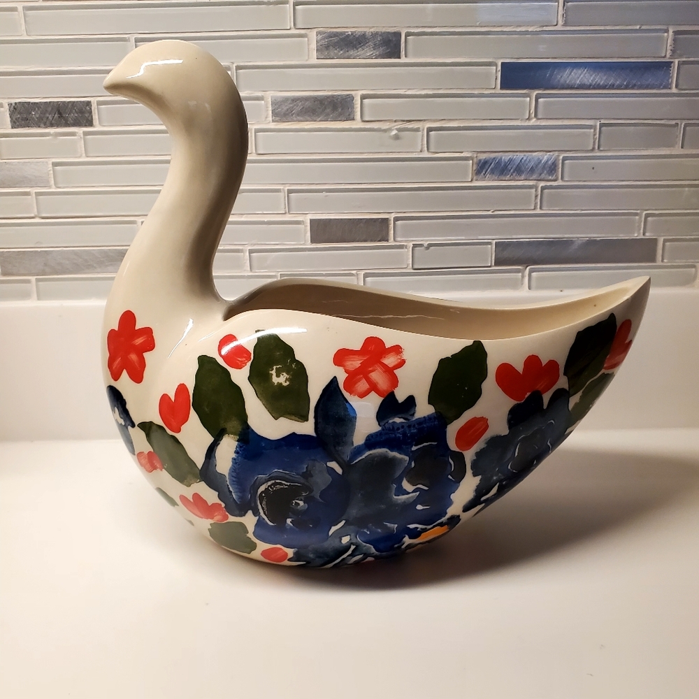 Floral Ceramic Duck Vase by Three Hands Corp.  9x10"
